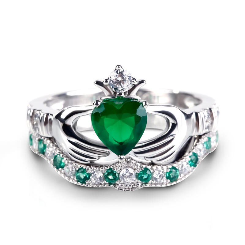 Jeulia Simple Crown Claddagh Sterling Silver Ring Set