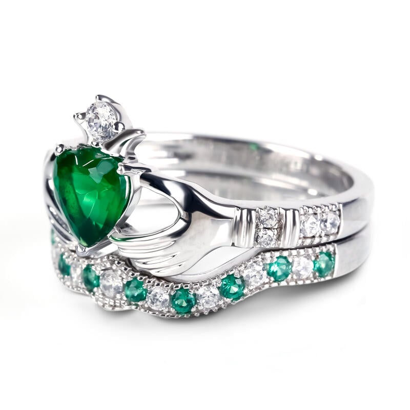 Jeulia Simple Crown Claddagh Sterling Silver Ring Set