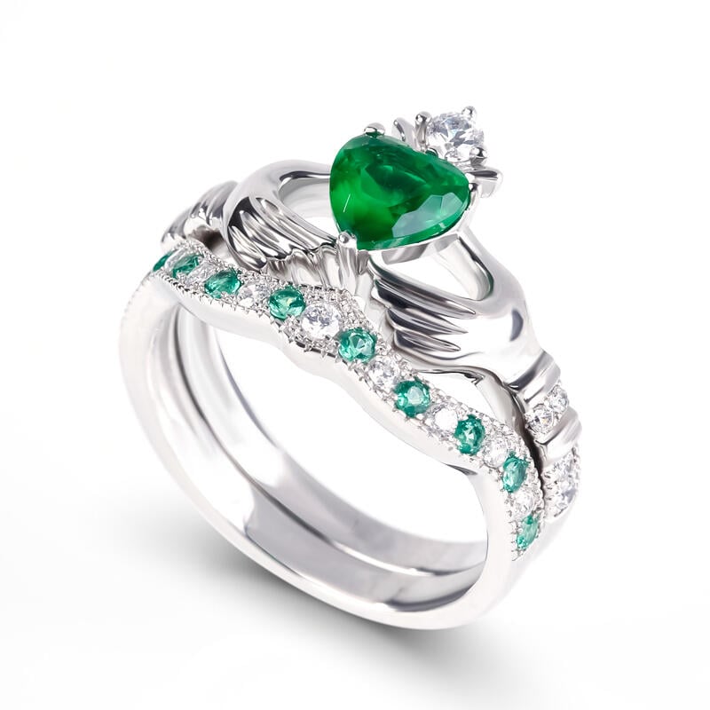 Jeulia Simple Crown Claddagh Sterling Silver Ring Set
