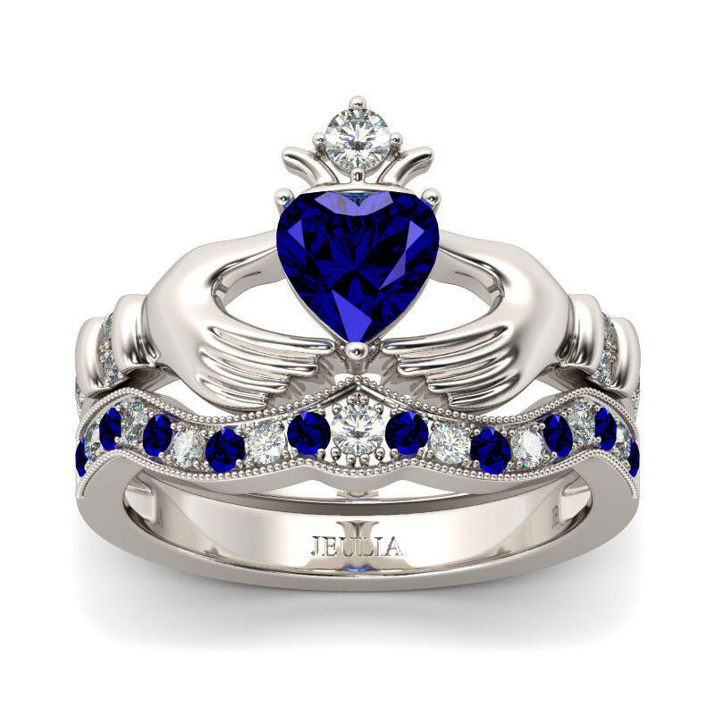 Jeulia Simple Crown Claddagh Sterling Silver Ring Set