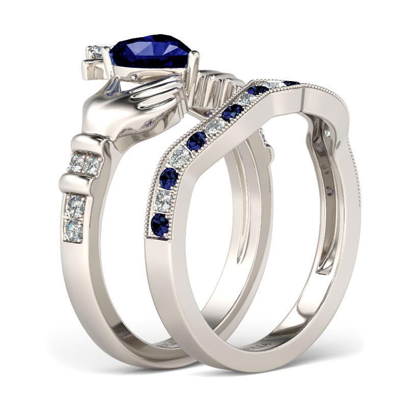 Jeulia Simple Crown Claddagh Sterling Silver Ring Set