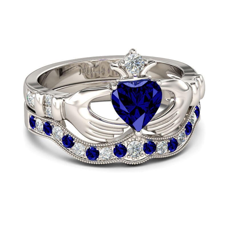 Jeulia Simple Crown Claddagh Sterling Silver Ring Set