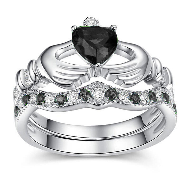Jeulia Simple Crown Claddagh Sterling Silver Ring Set