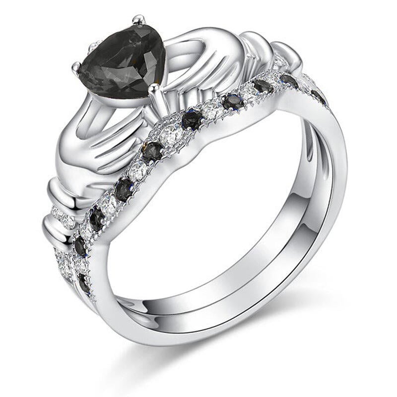 Jeulia Simple Crown Claddagh Sterling Silver Ring Set