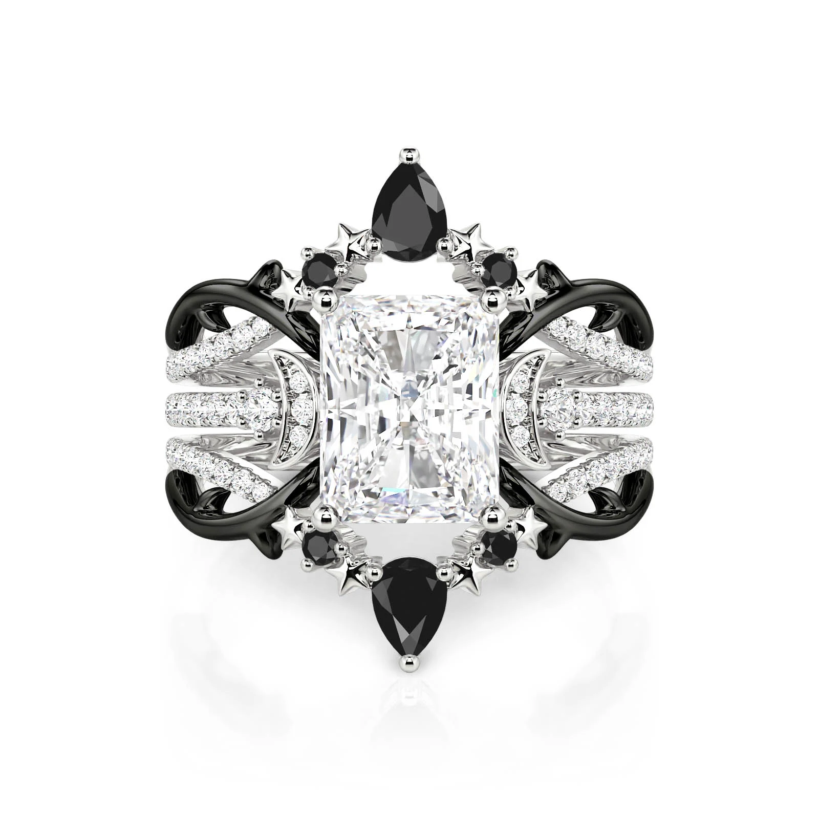 Jeulia Luna Astra Thorn Radiant Cut Moon and Star Engagement Ring Set