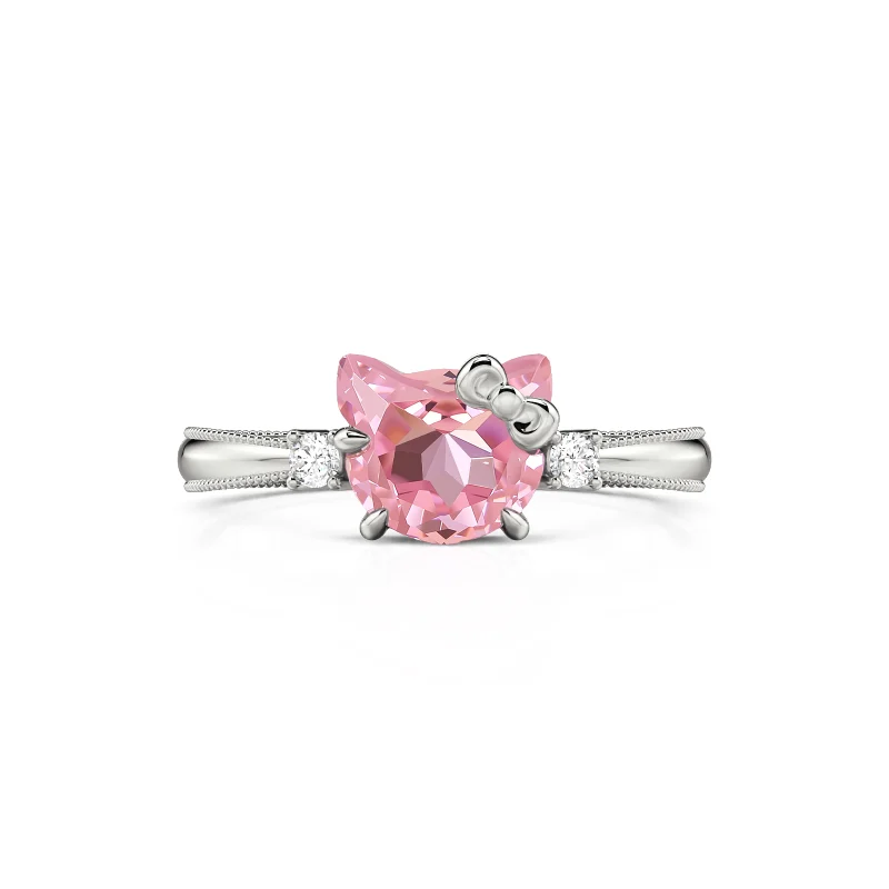 Jeulia Petland Milgrain Minimalist Pink Cat Engagement Ring
