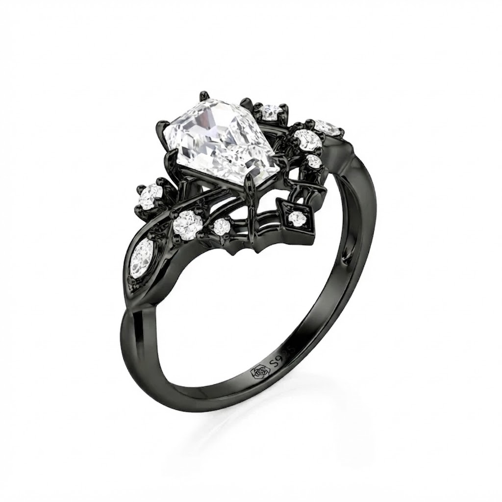 Halirose Gothic Black Infinity Spider Web Coffin Ring