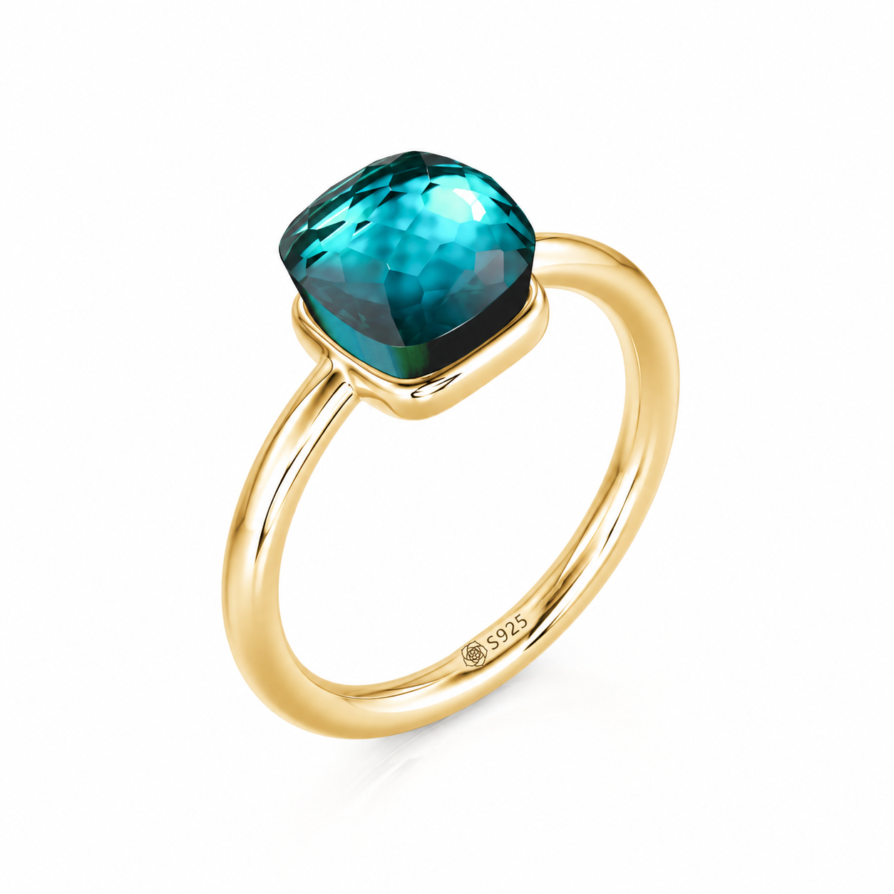 Halirose Gold Cushion Cut Solitaire London Blue Topaz Ring
