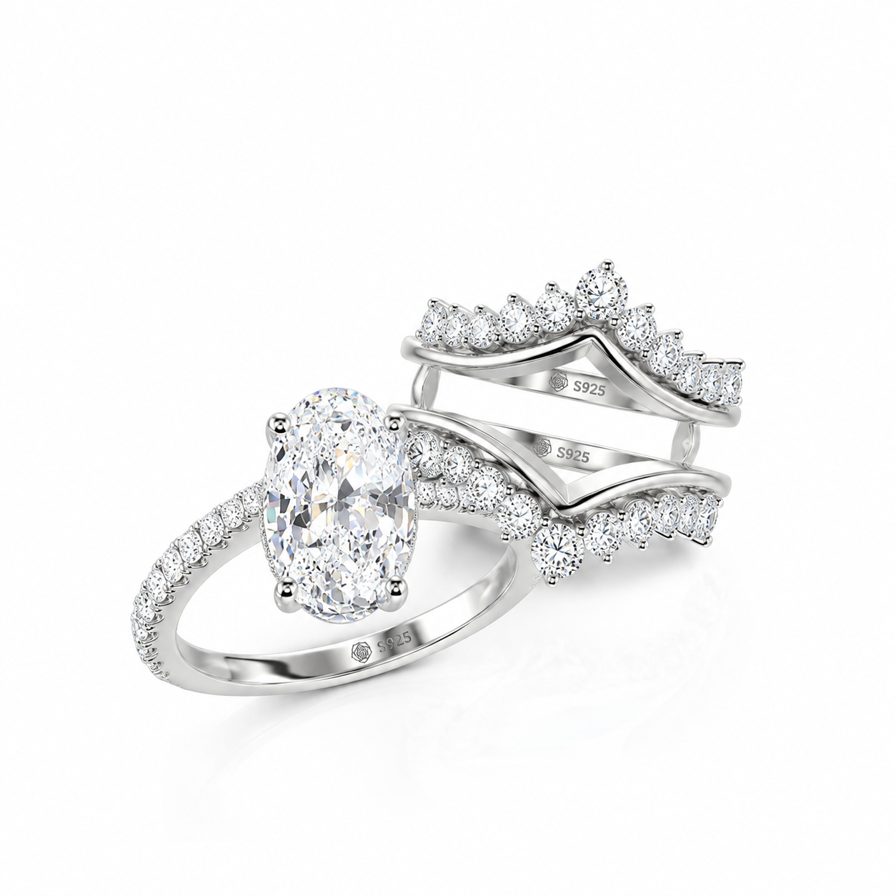 Helirose Gorgeous Twist Inset Oval Puzzle Ring Set 2PCS