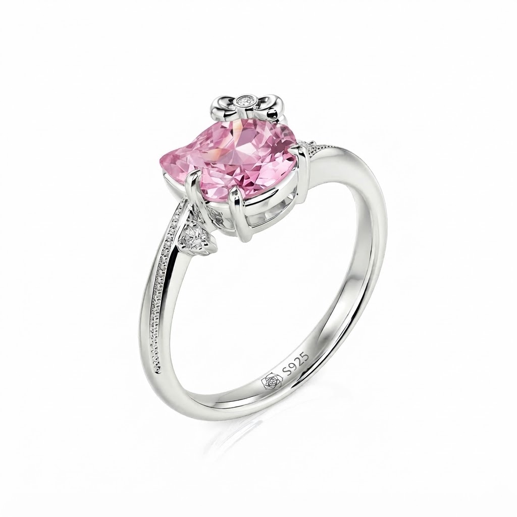 Jeulia Petland Milgrain Minimalist Pink Cat Engagement Ring
