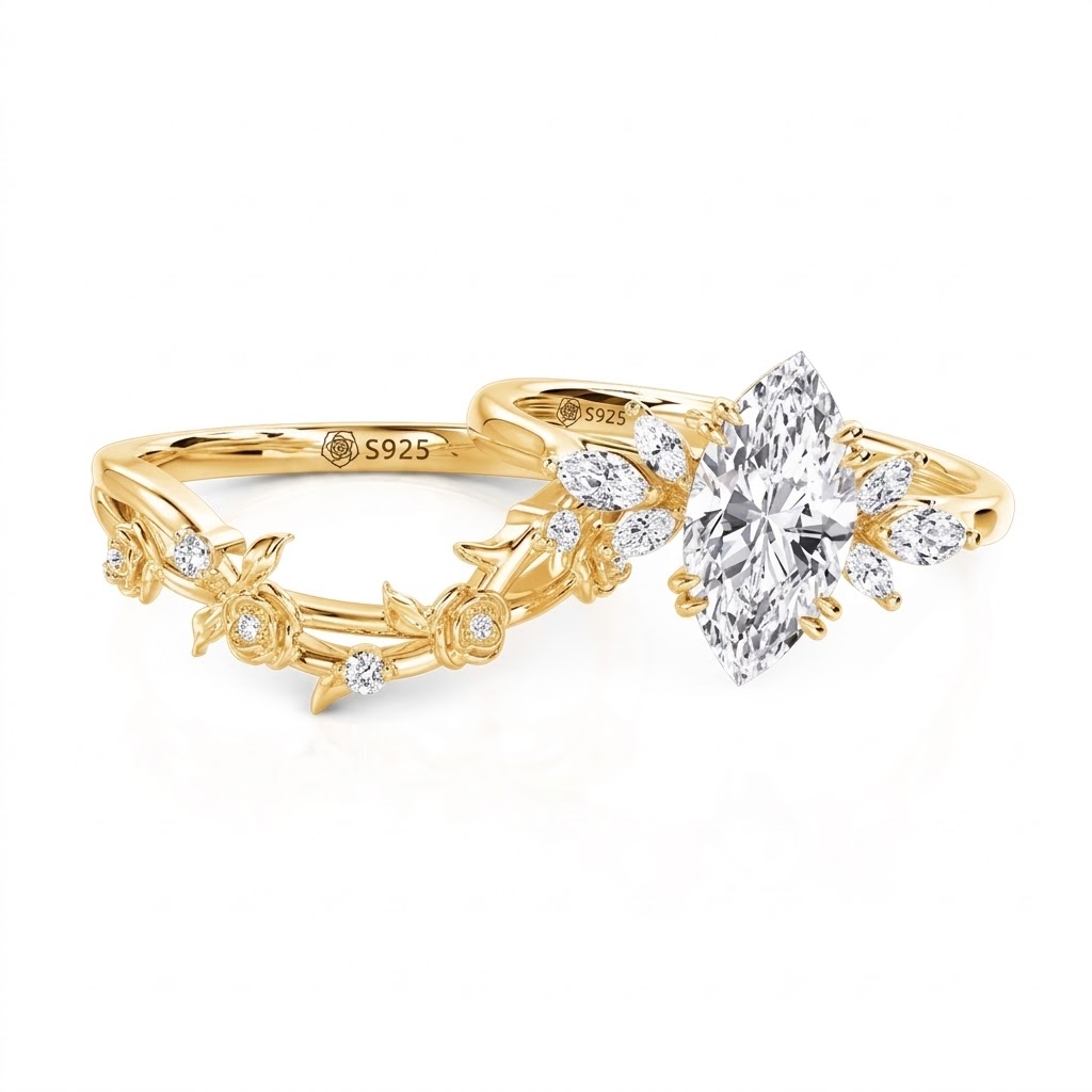 Jeulia Rose Wave Design Marquise Bridal Set 2PCS