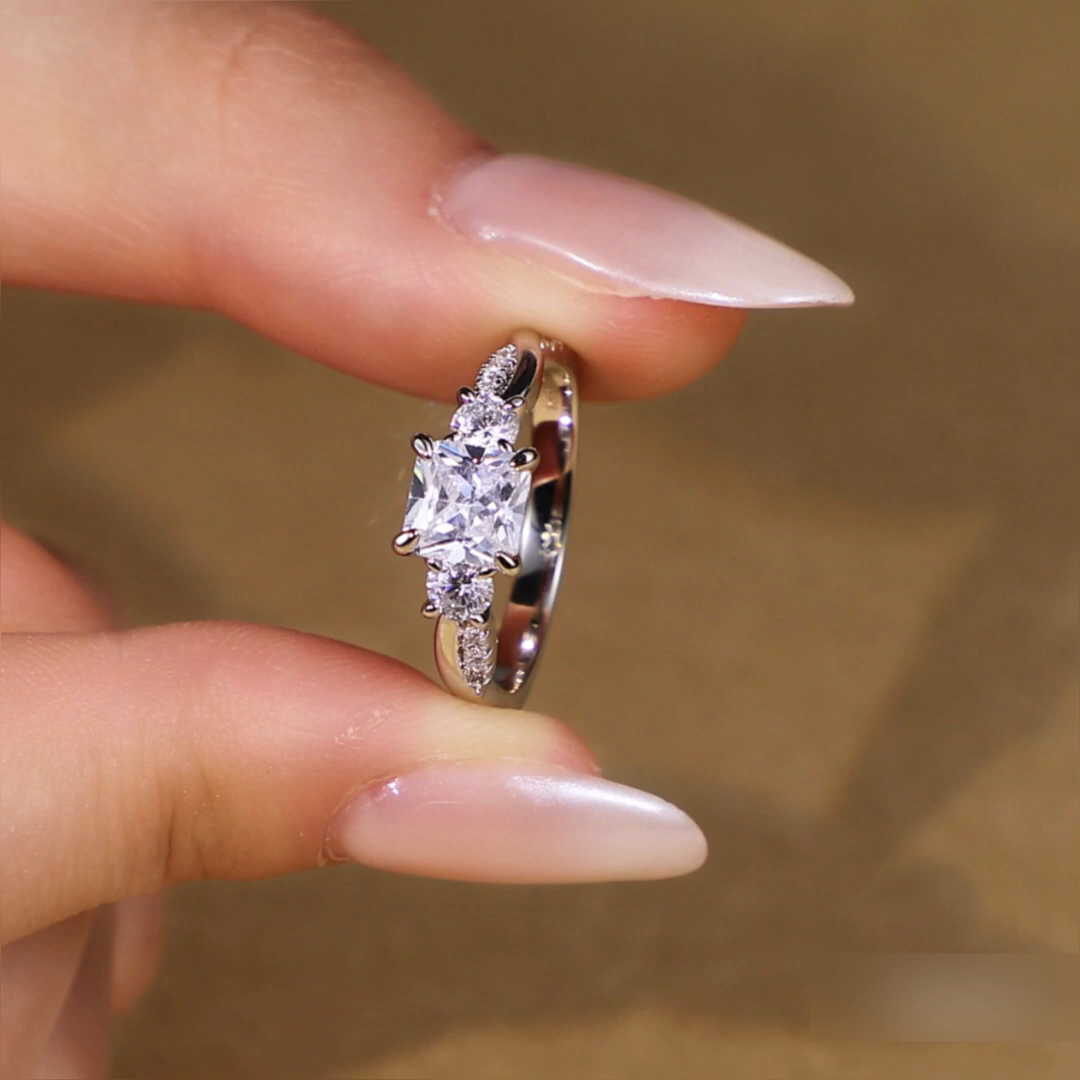 Helirose Custom Three Stone Princess Cut Engagement Ring