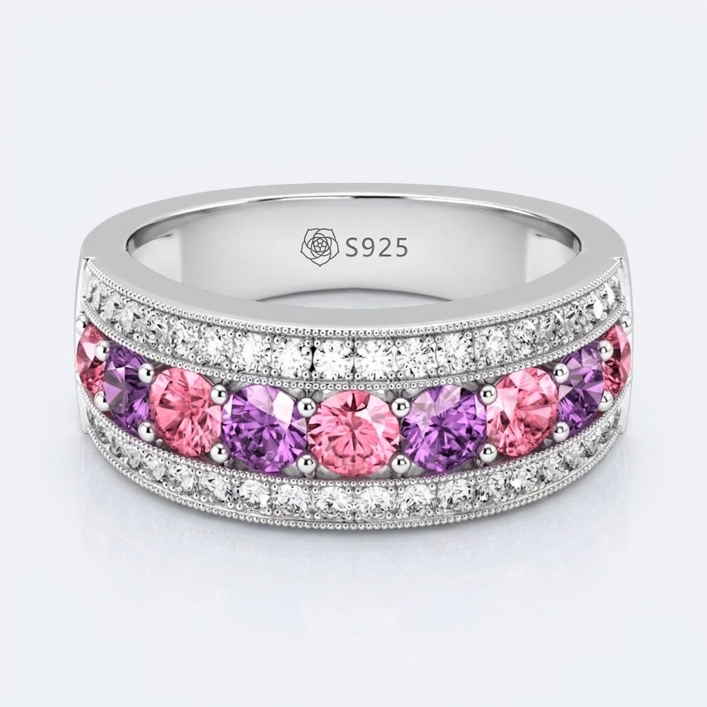 Halirose Classic Round Cut Sterling Silver Women's Band