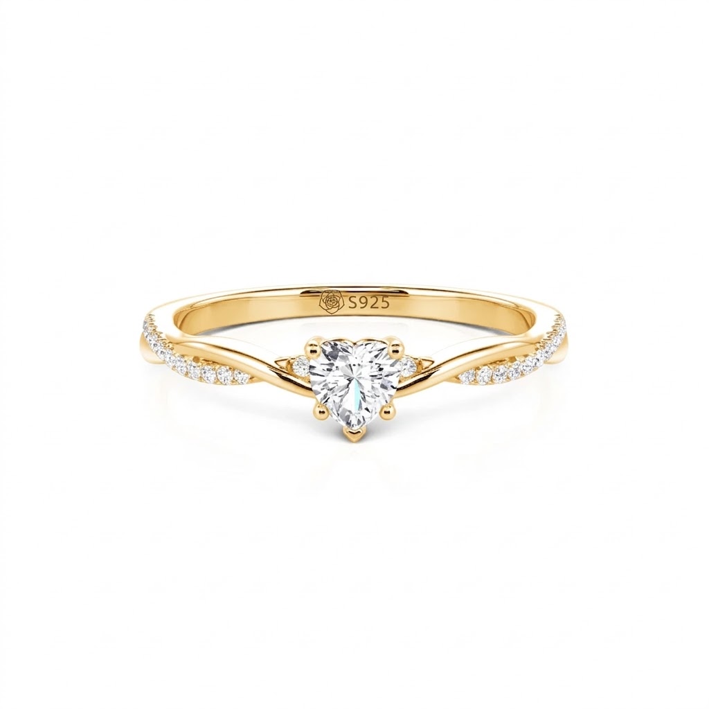 Jeulia Minimalist Twist V-Shape Pavé Heart Promise Ring