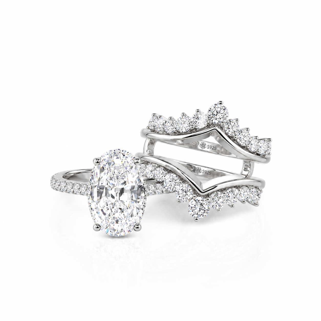 Helirose Gorgeous Twist Inset Oval Puzzle Ring Set 2PCS