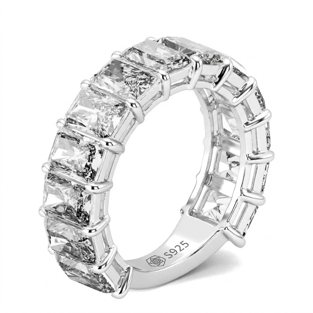 Halirose Classic Radiant Cut Sterling Silver Women's Band