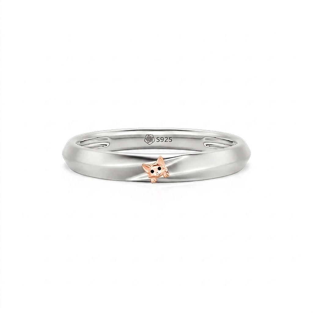 Halirose Two Tone Crossover Peekaboo Cat Couple Ring Set