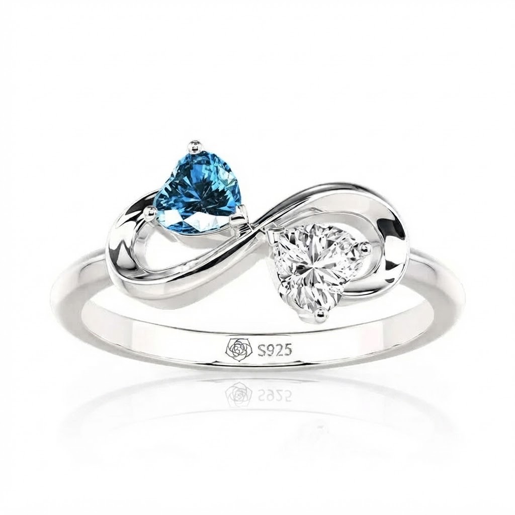 Jeulia Custom Infinity Double Heart Birthstone Ring