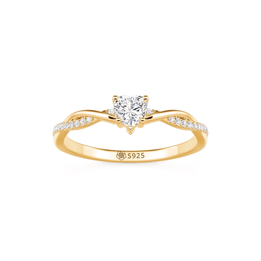 Jeulia Minimalist Twist V-Shape Pavé Heart Promise Ring