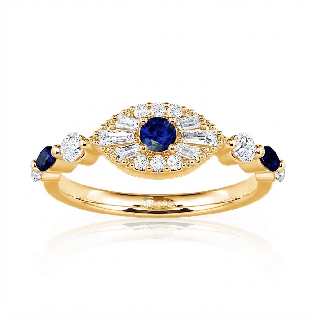 Helirose Mystical Gold Evil Eye Protection Ring in Sterling Silver