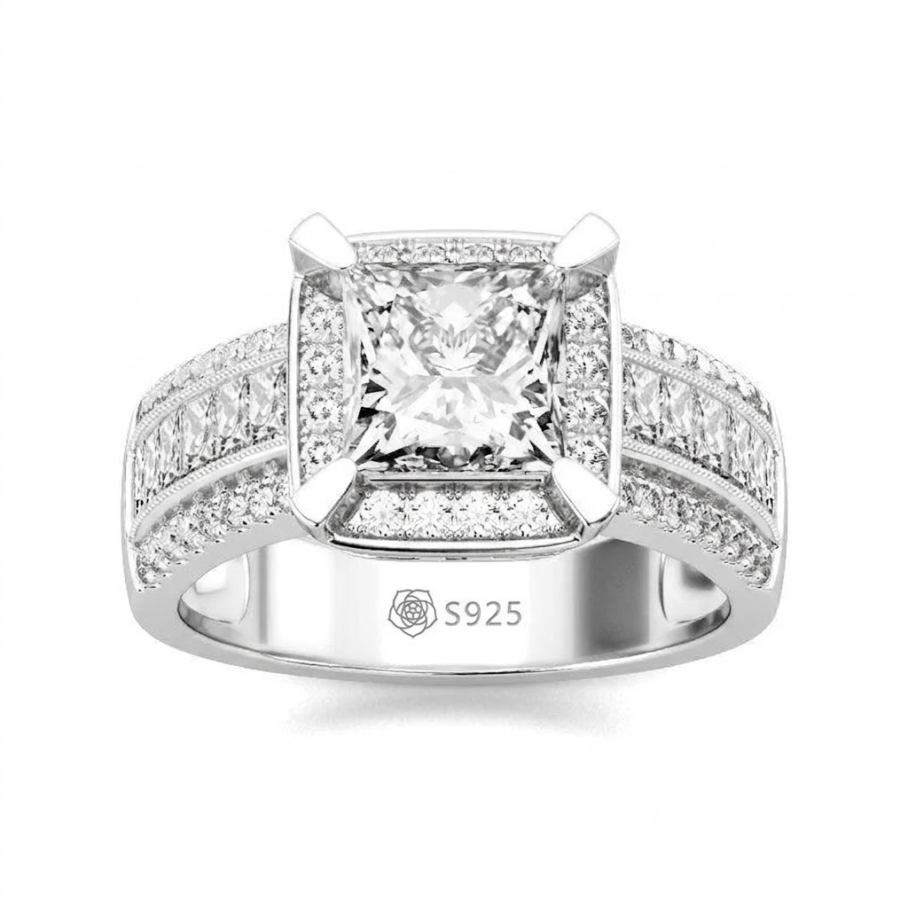 Halirose Halo Princess Cut Sterling Silver Ring