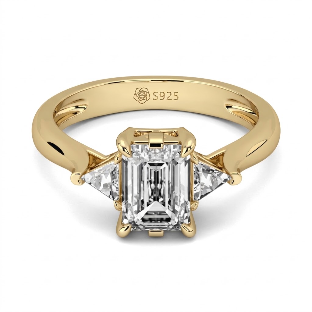 Halirose Three Stone Emerald Cut Sterling Silver Ring