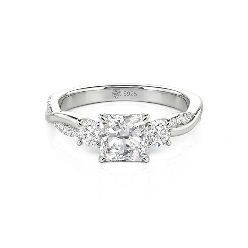 Helirose Custom Three Stone Princess Cut Engagement Ring