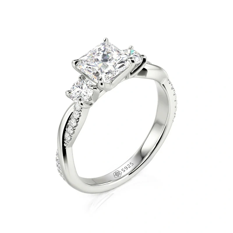 Helirose Custom Three Stone Princess Cut Engagement Ring