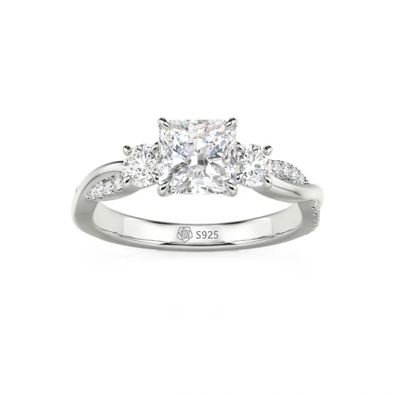 Helirose Custom Three Stone Princess Cut Engagement Ring