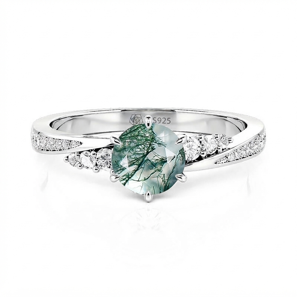 Jeulia Simple Round Cut Promise Ring Twist Design Sterling Silver