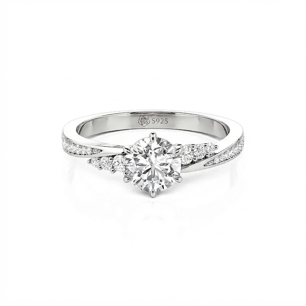 Jeulia Simple Round Cut Promise Ring Twist Design Sterling Silver