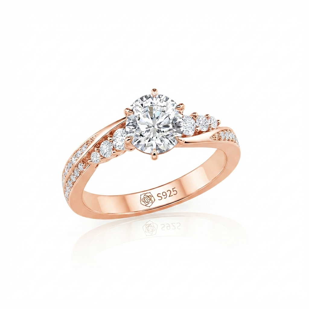 Jeulia Simple Round Cut Promise Ring Twist Design Sterling Silver