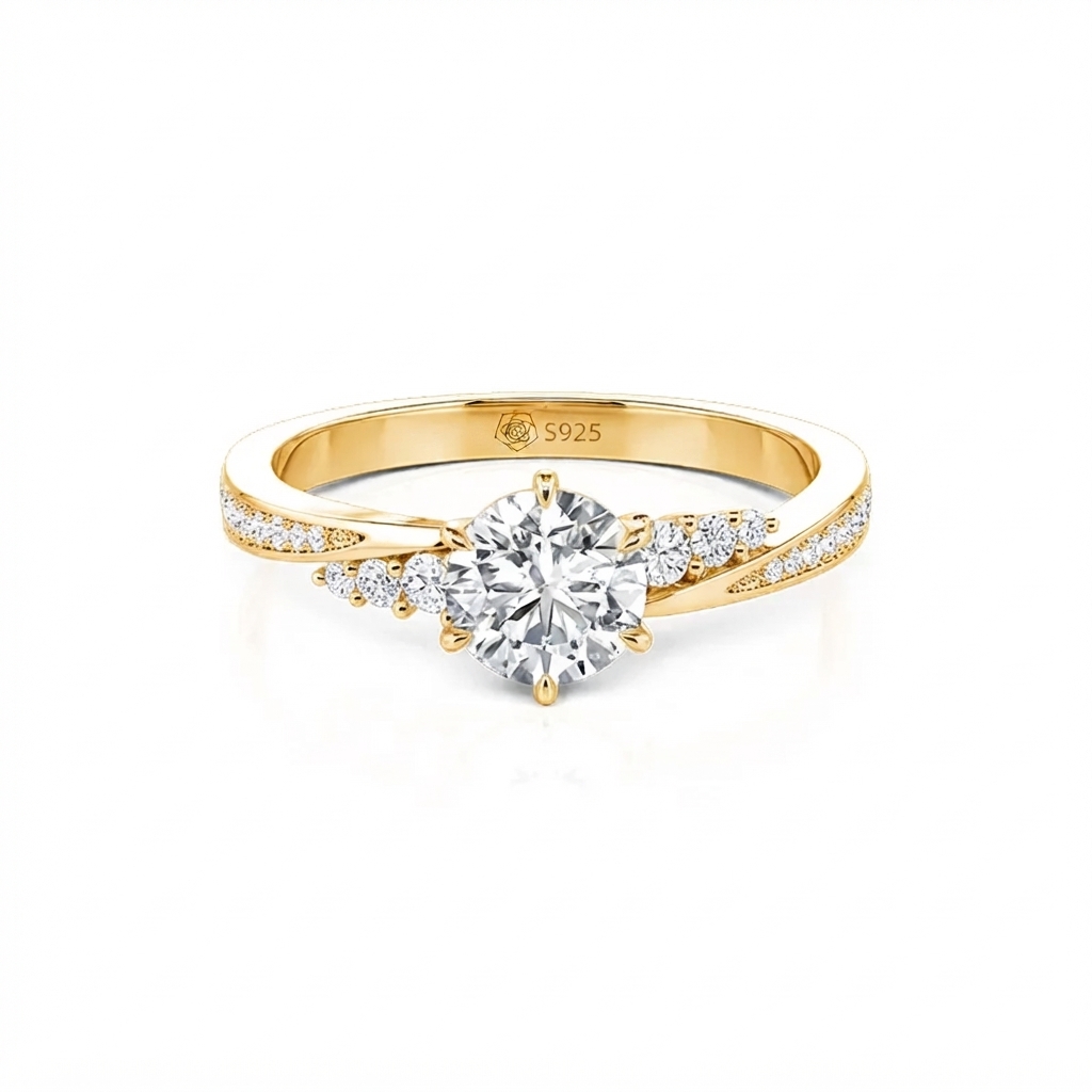 Jeulia Simple Round Cut Promise Ring Twist Design Sterling Silver