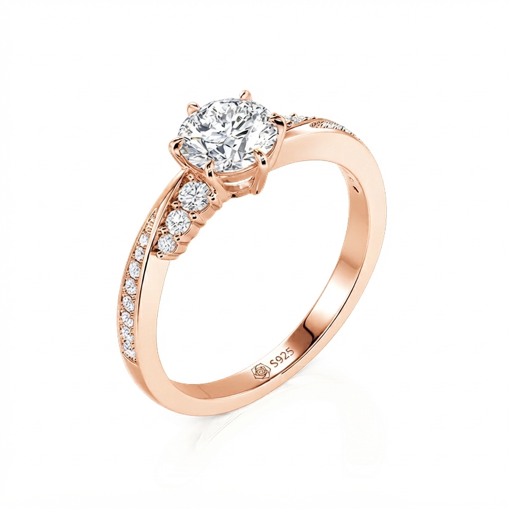 Jeulia Simple Round Cut Promise Ring Twist Design Sterling Silver