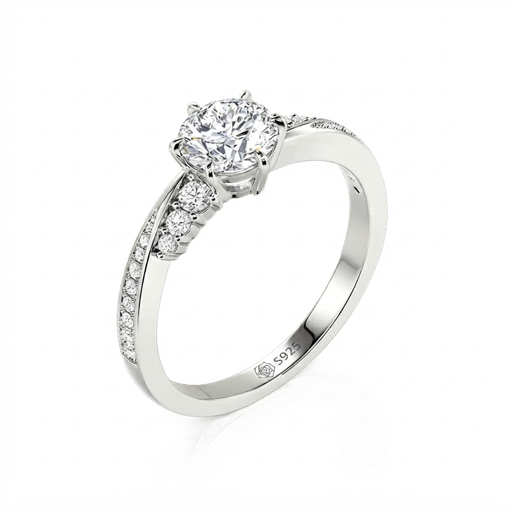 Jeulia Simple Round Cut Promise Ring Twist Design Sterling Silver