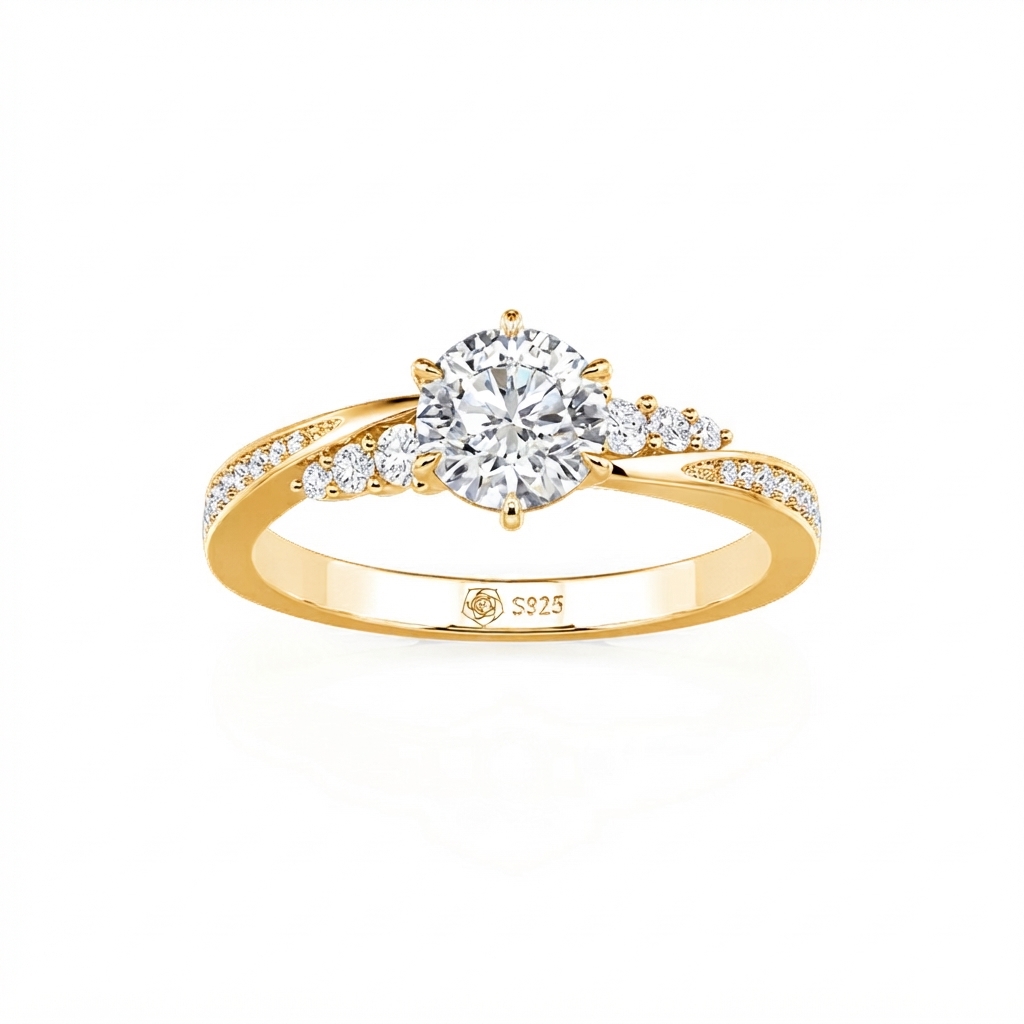 Jeulia Simple Round Cut Promise Ring Twist Design Sterling Silver