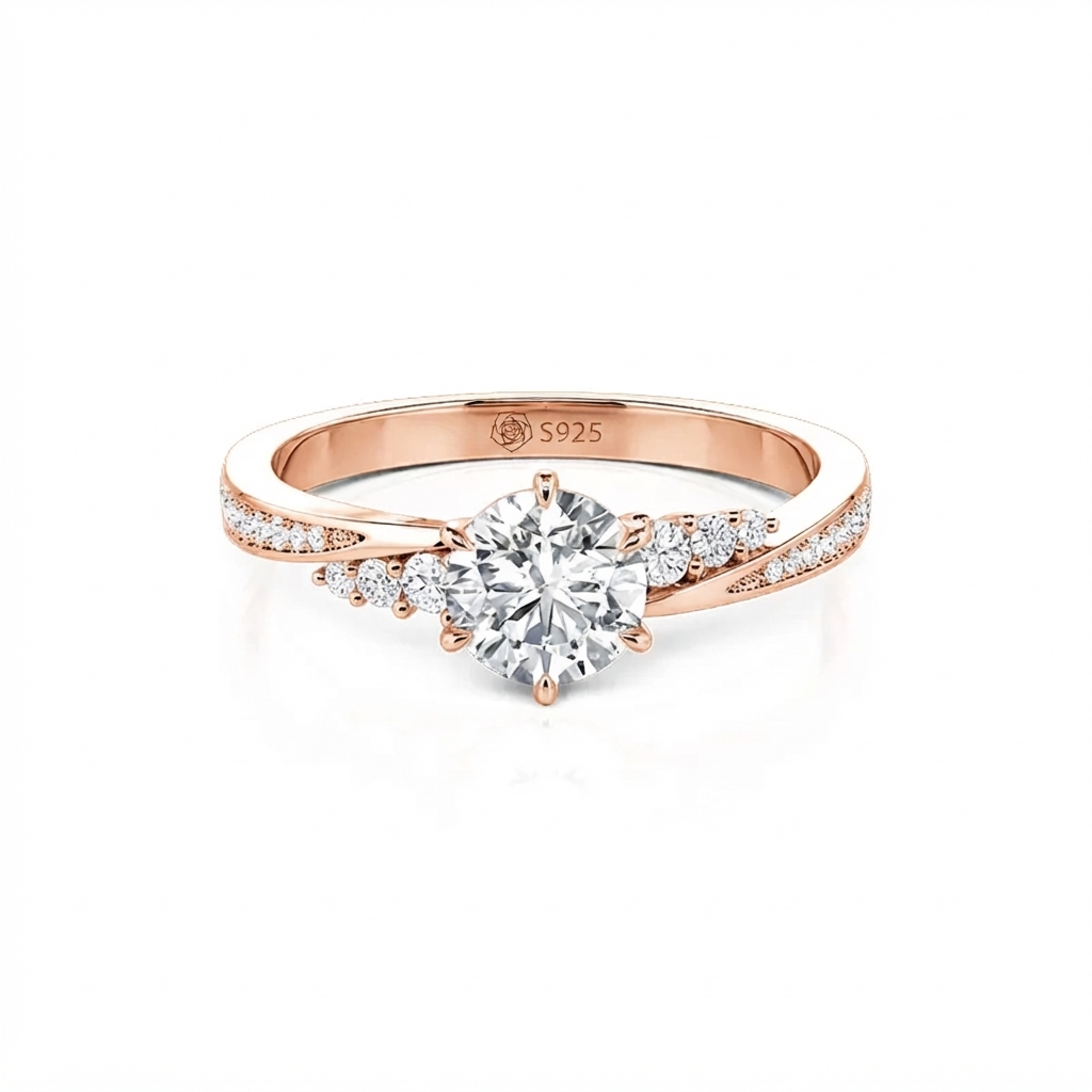 Jeulia Simple Round Cut Promise Ring Twist Design Sterling Silver