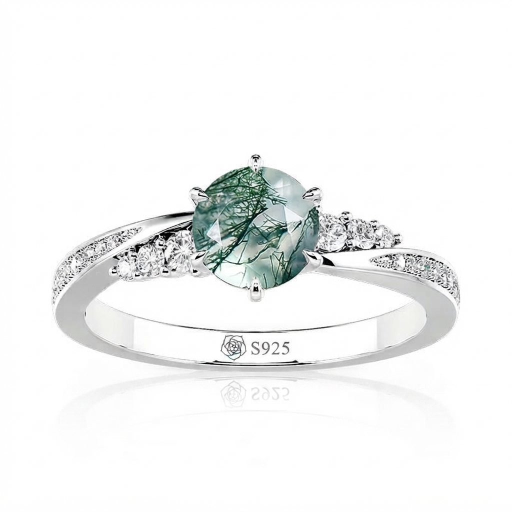 Jeulia Simple Round Cut Promise Ring Twist Design Sterling Silver