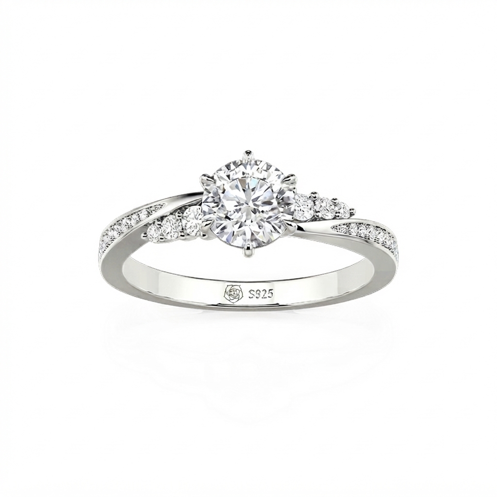 Jeulia Simple Round Cut Promise Ring Twist Design Sterling Silver