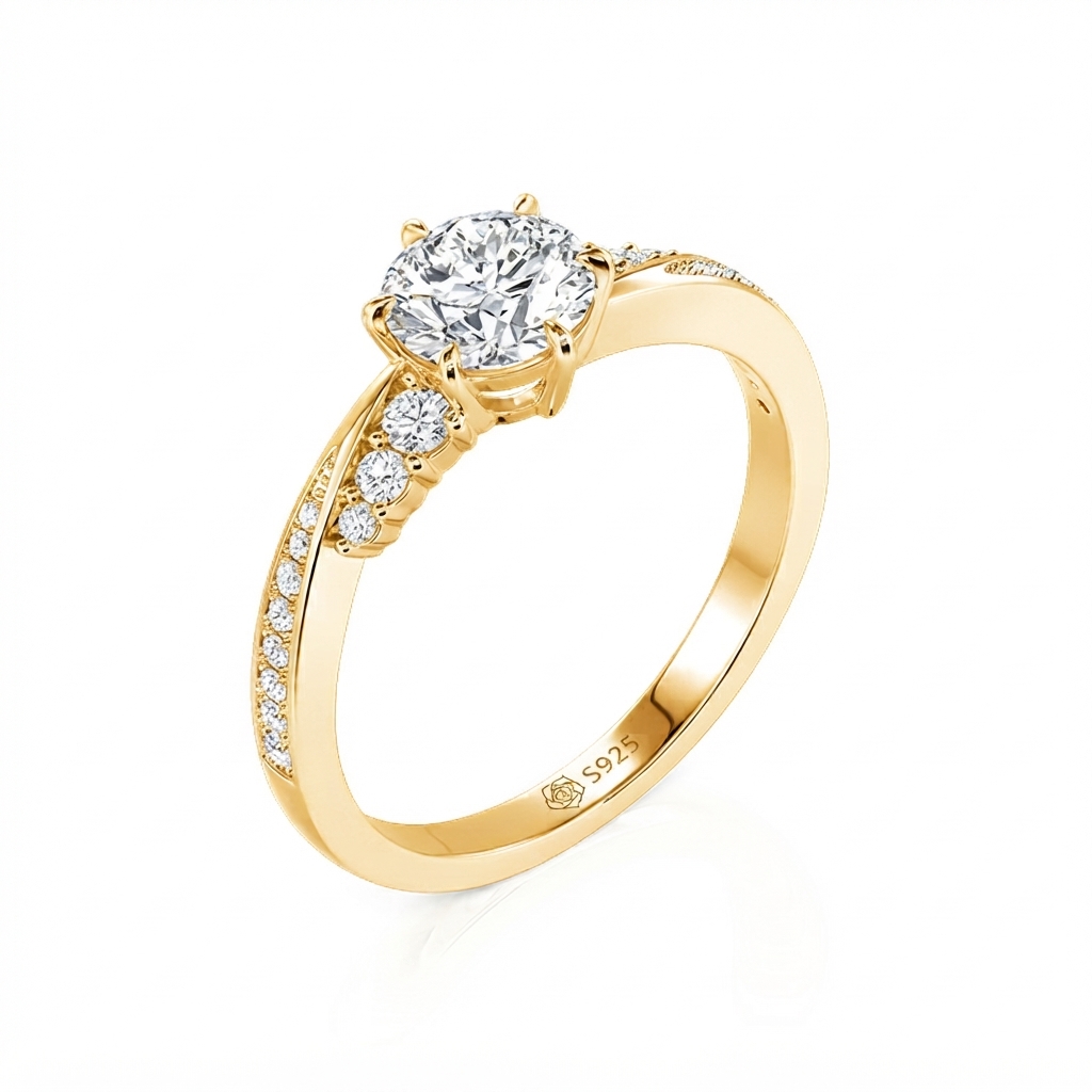 Jeulia Simple Round Cut Promise Ring Twist Design Sterling Silver