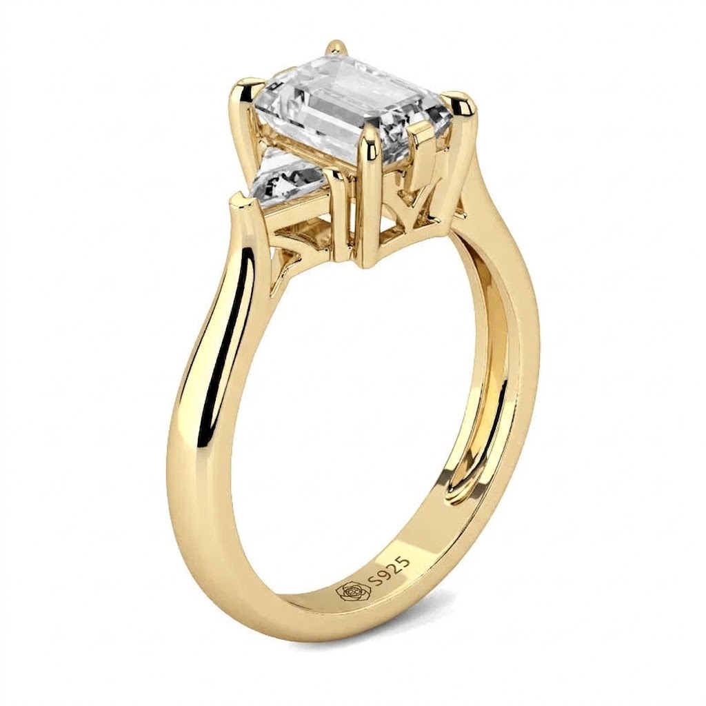 Halirose Three Stone Emerald Cut Sterling Silver Ring