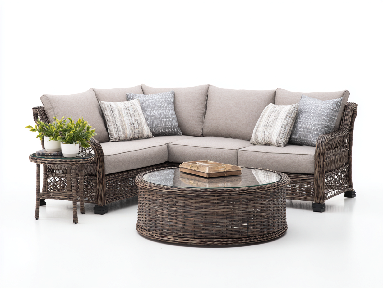 Gartensofa aus Polyrattan mit Couchtisch 260x200x78 cm - braun-beige - natürlicher Outdoor-Stil-Comooroom