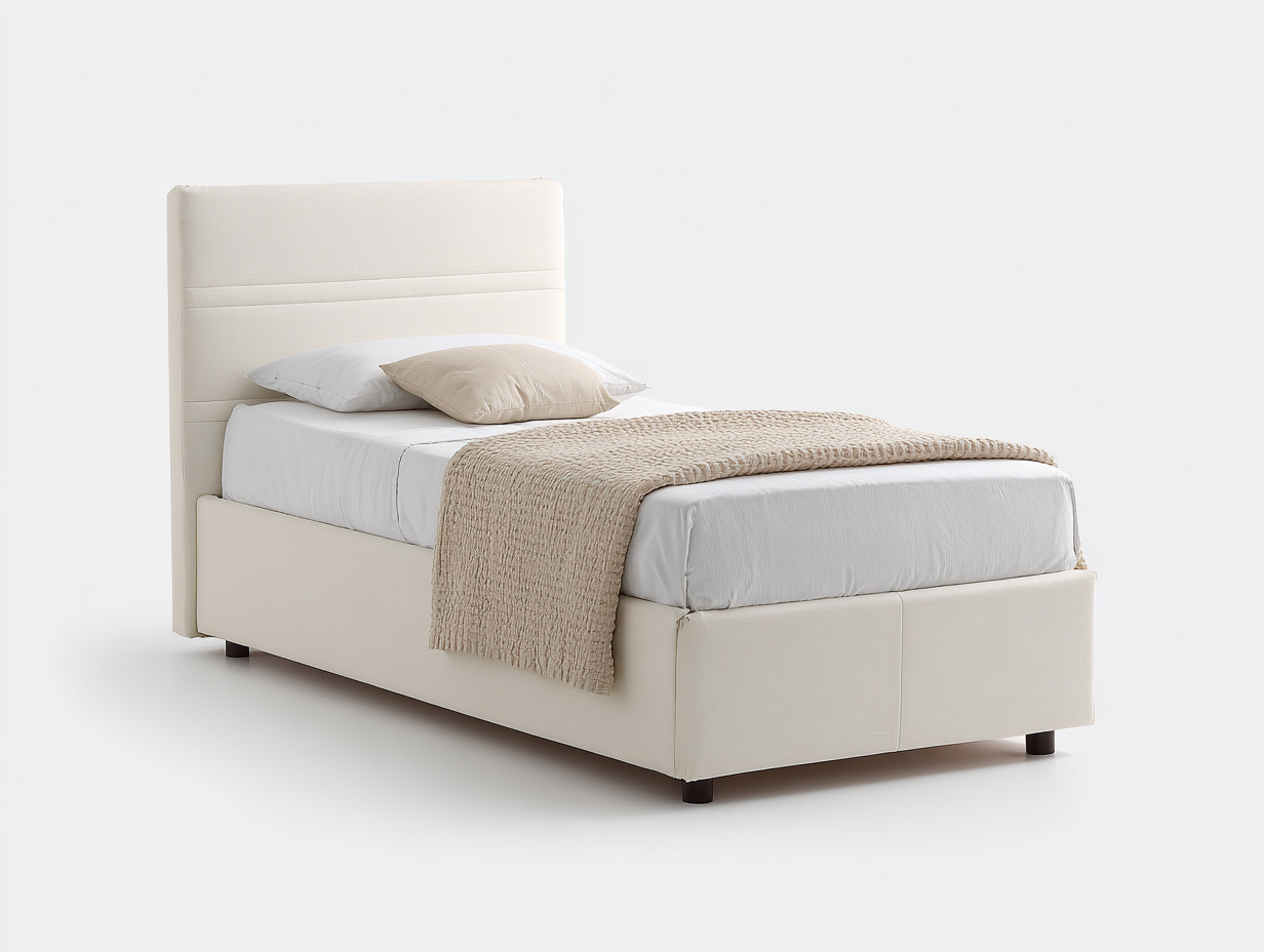 Einzelbett Stoff 200x90x105 cm Beige - Gepolstertes Komfortbett-Comooroom