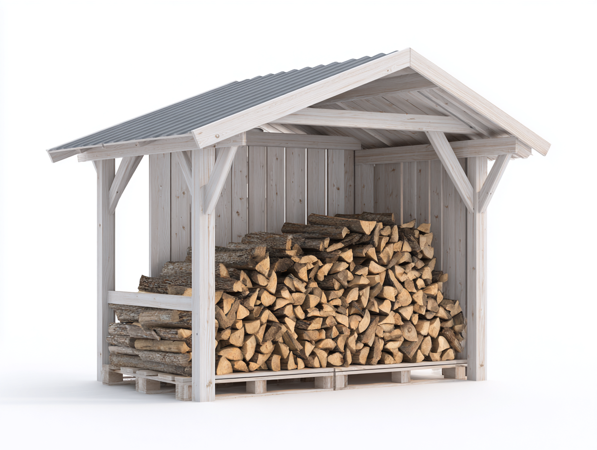 Kaminholzregal Holz 210x80x185 cm Weiß-Grau - Überdachtes Lager Design-Comooroom