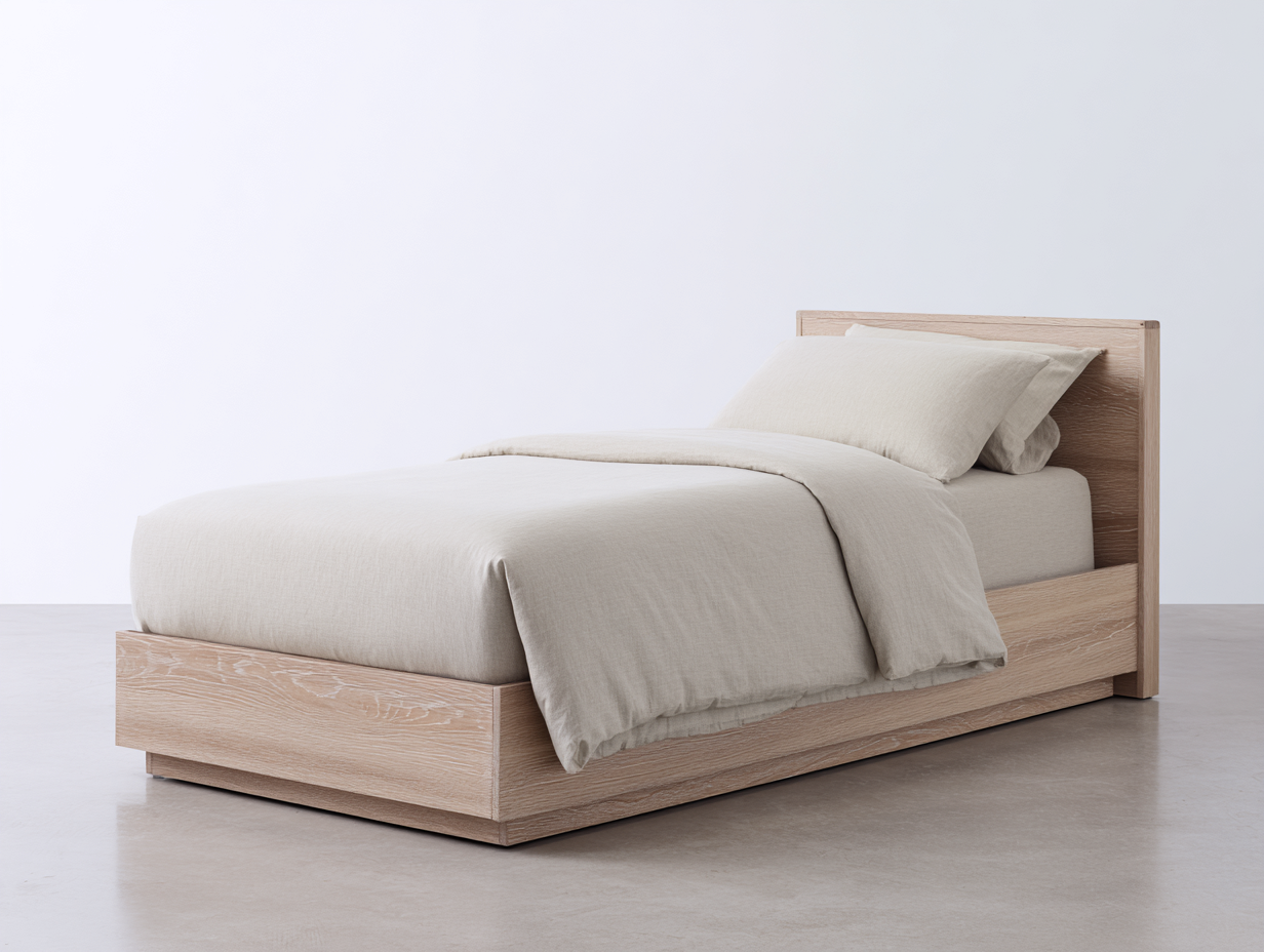 Einzelbett Holz 203x96x82 cm - Beige - für Schlafzimmer - modernes schlichtes Design-Comooroom