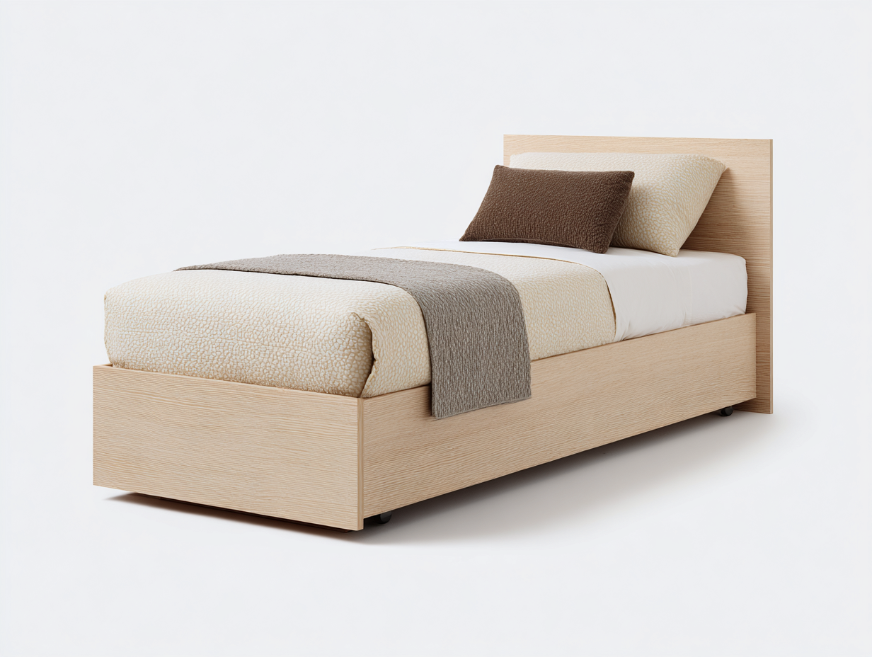Einzelbett Holz 200x90x92 cm - Natur - mit schlichtem Kopfteil-Comooroom