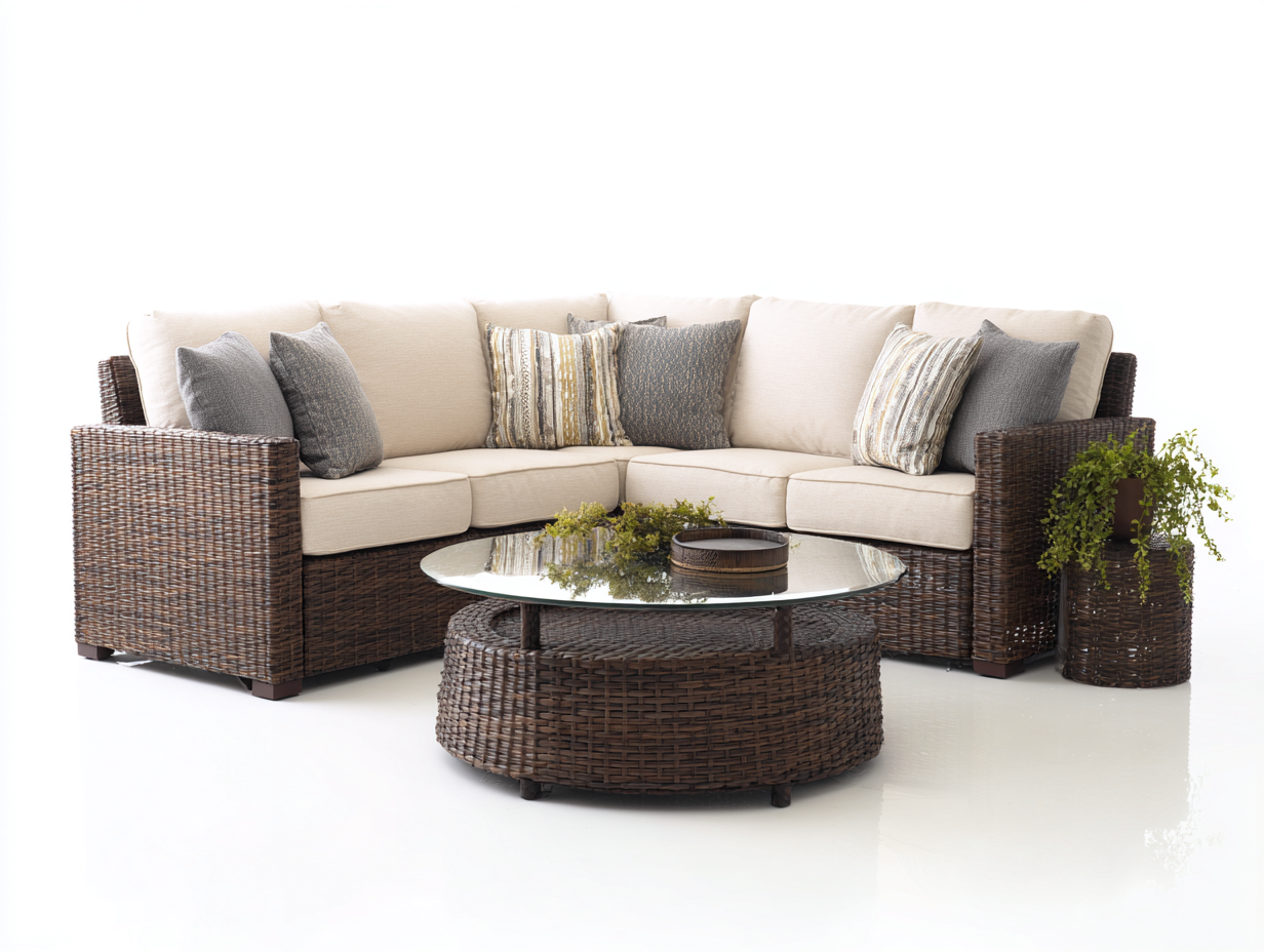 Gartensofa Polyrattan 245x245x82 cm braun-beige - Lounge Set mit Tisch für Garten-Comooroom