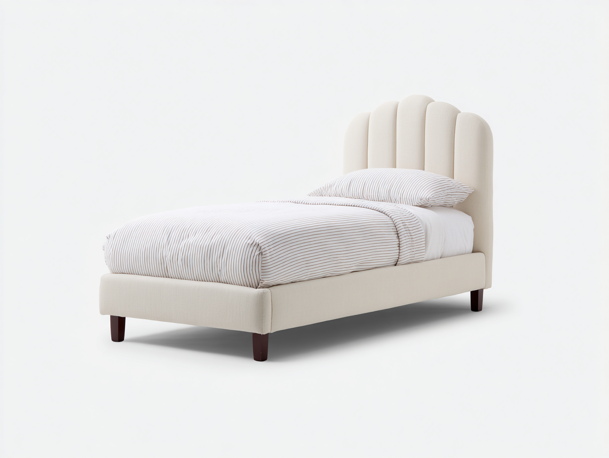 Einzelbett Polsterbett 200x90x118 cm - Beige Dunkelbraun - muschelförmiges Kopfteil-Comooroom