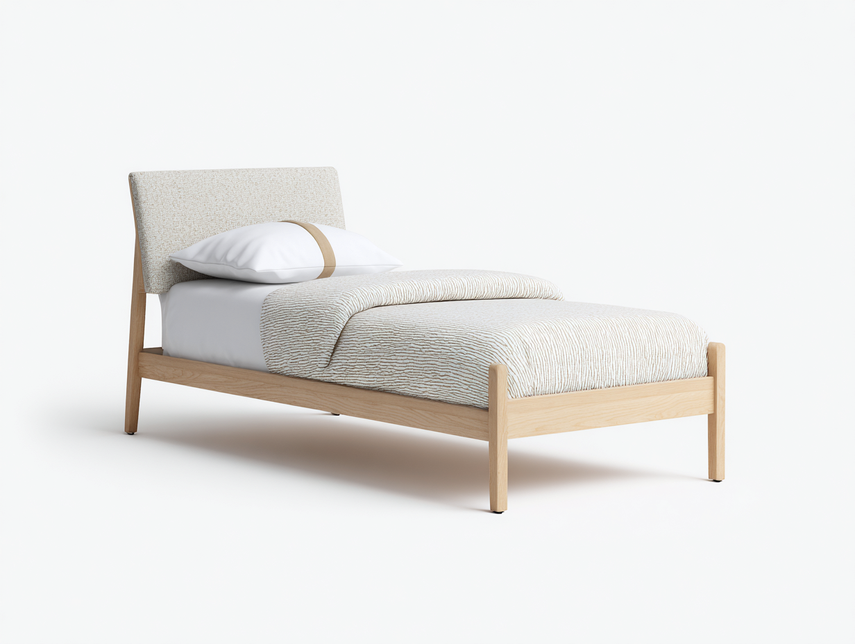 Einzelbett Holz 200x90x85 cm Beige-Braun - Modernes Polster Design-Comooroom