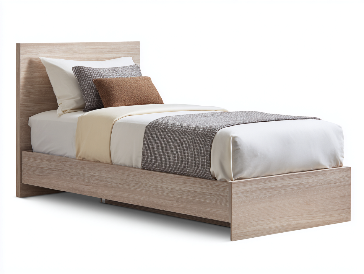 Einzelbett Holz 205x98x86 cm - Eiche hell - für Schlafzimmer - gerades Kopfteil-Comooroom